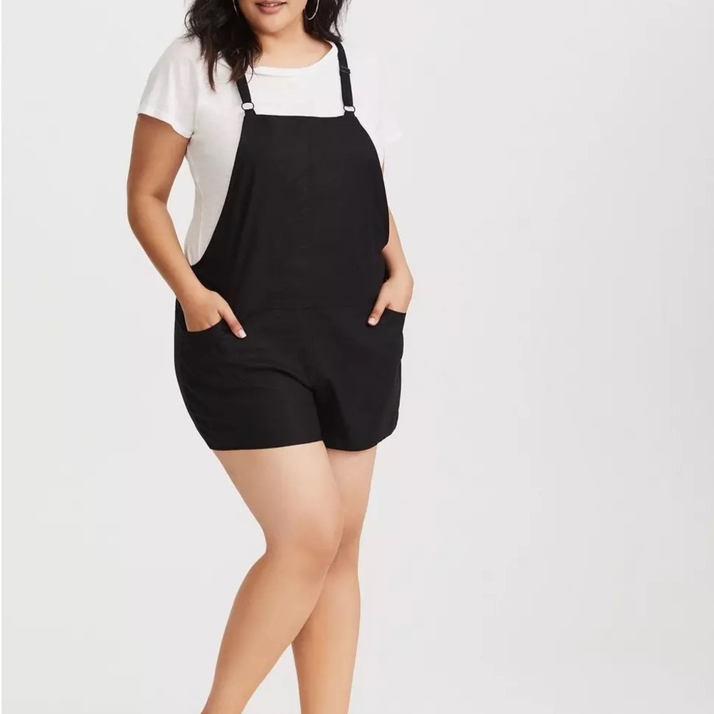 Torrid Black Women's Short Denim Overalls